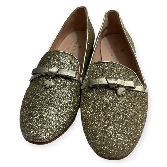 Kate Spade New York Georgia Loafers Women’s 6B Gold Glitter Bow Slip-On Flats - Picture 1 of 6